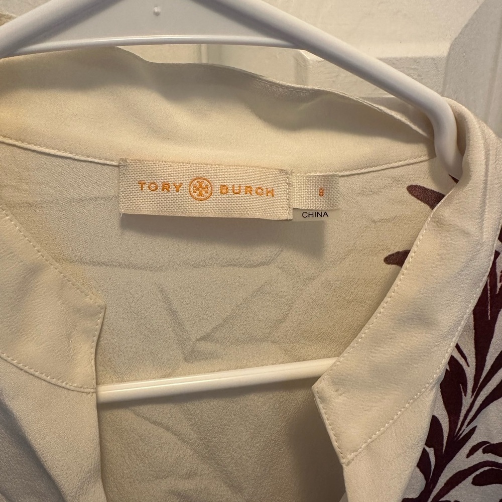 Tory Burch White and Purple Patterned Blouse - size 8 - Picture 2 of 3